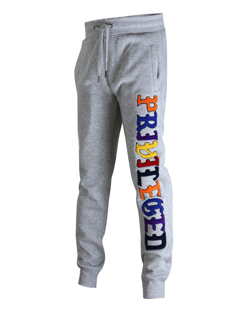 CHENILLE EMBROIDERY FLEECE SWEAT PANTS-P11055M (H