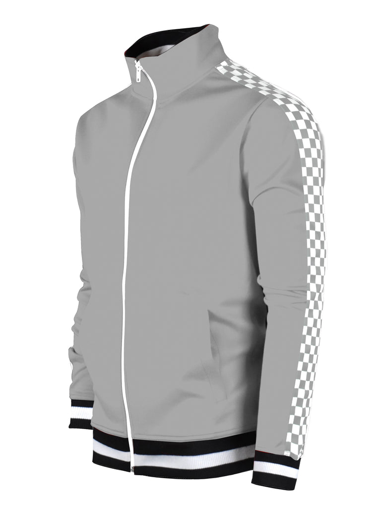 F11854-Checker Track Jacket -SILVER