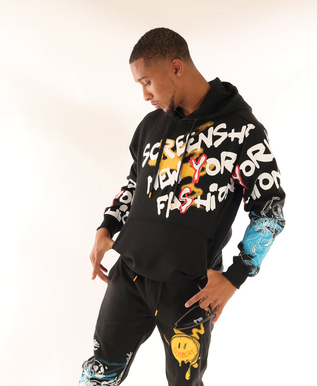 LETTERING FLEECE HOODIE-H11268 (BLACK)