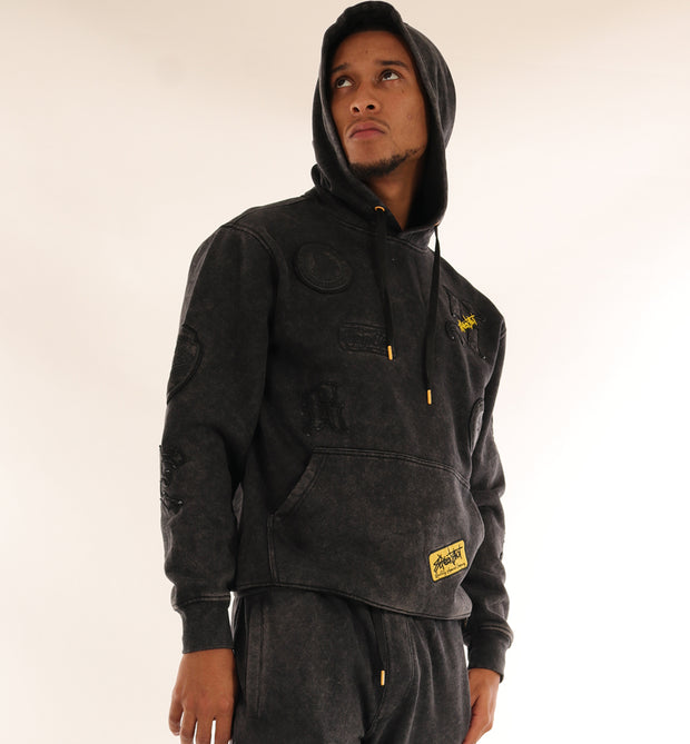 WASHED FLEECE HOODIE-H11456 (WASHED BLACK)