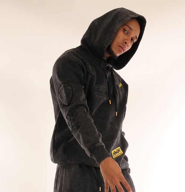 WASHED FLEECE HOODIE-H11456 (WASHED BLACK)