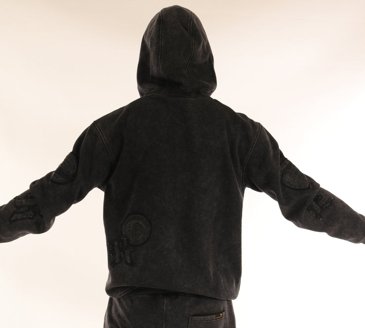 WASHED FLEECE HOODIE-H11456 (WASHED BLACK)