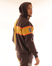 RACING COLOR BLOCK FLEECE HOODIE-H11461 (BROWN/KHAKI)