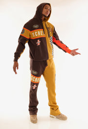 RACING COLOR BLOCK FLEECE PANTS-P11461 (BROWN/KHAKI)