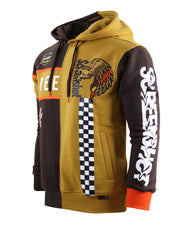 RACING COLOR BLOCK FLEECE HOODIE-H11461 (BROWN/KHAKI)