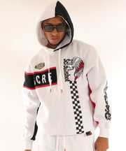 RACING COLOR BLOCK FLEECE HOODIE-H11461 (WHITE/BLACK)