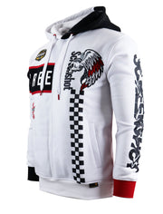 RACING COLOR BLOCK FLEECE HOODIE-H11461 (WHITE/BLACK)