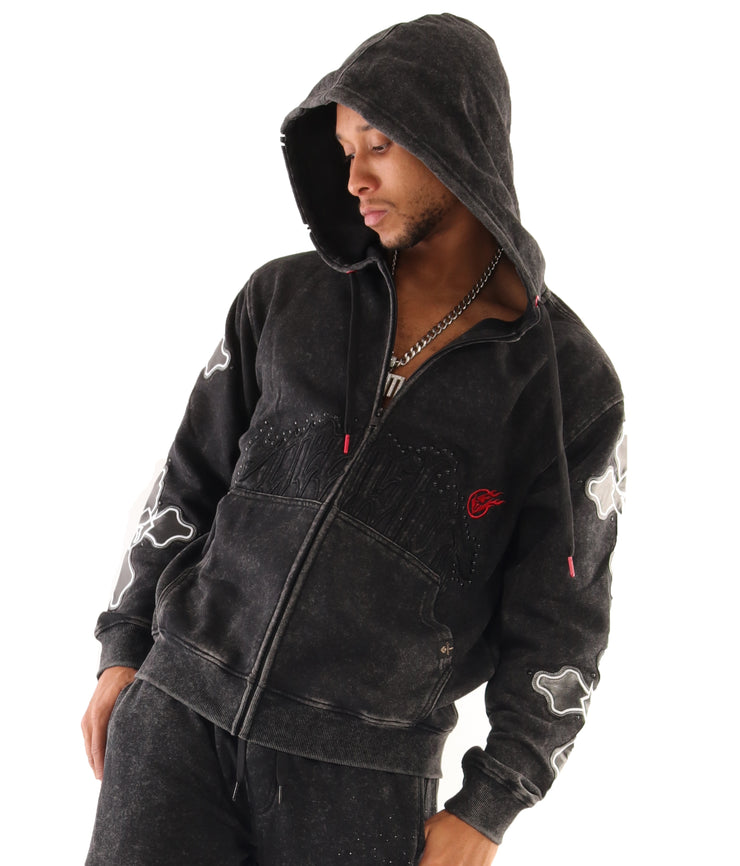 WASHED FLEECE HOODIE-H11522 (WASHED BLACK)