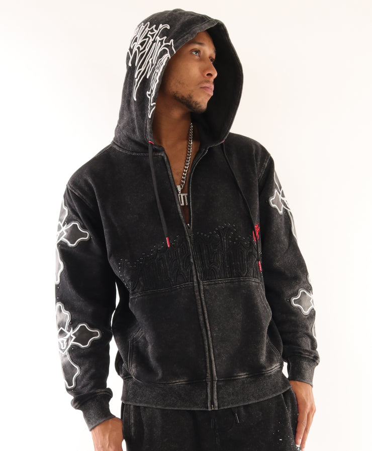 WASHED FLEECE HOODIE-H11522 (WASHED BLACK)