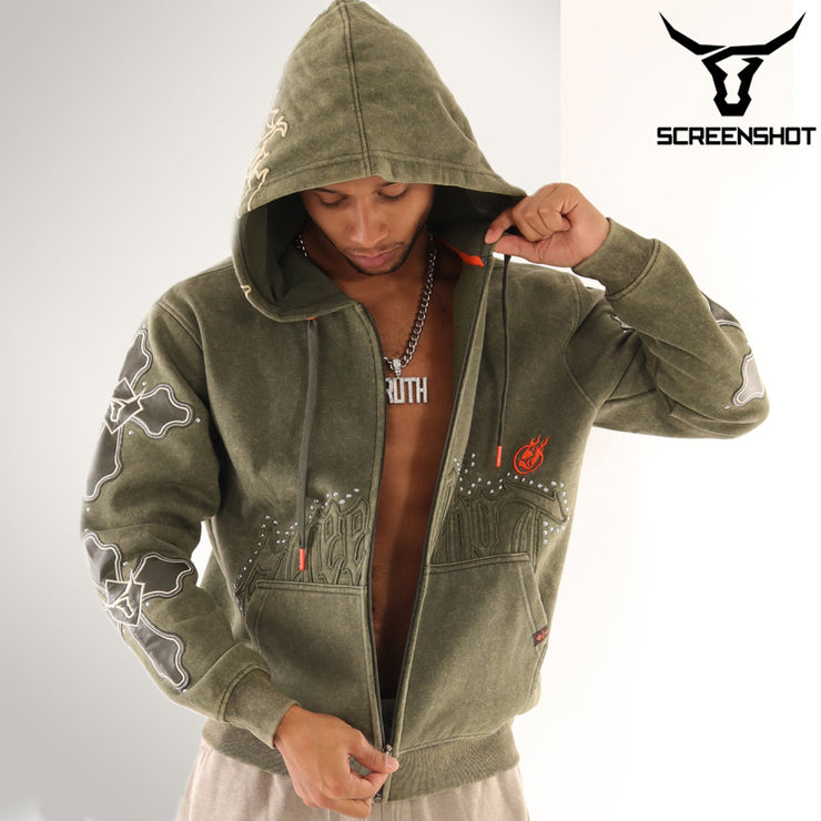 WASHED FLEECE HOODIE-H11522 (WASHED OLIVE)