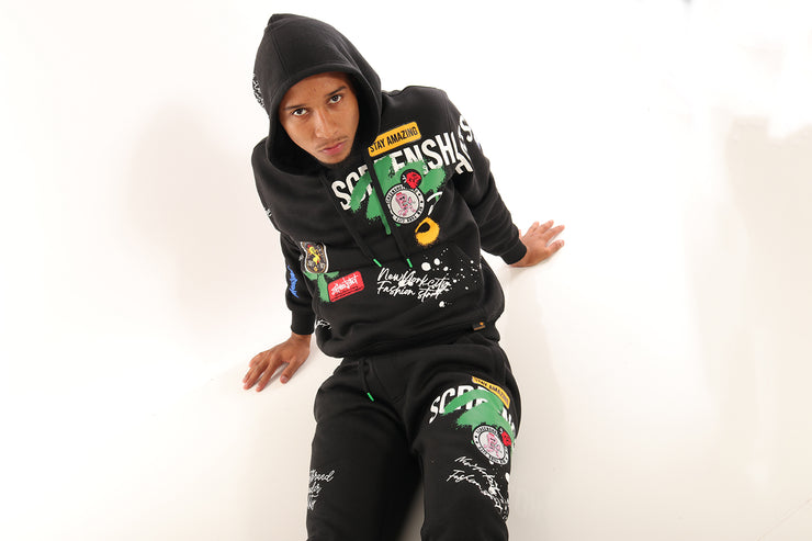 STAY AMAZING FLEECE HOODIE-H11453 (BLACK)