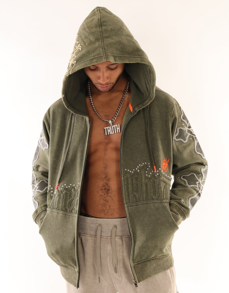 WASHED FLEECE HOODIE-H11522 (WASHED OLIVE)