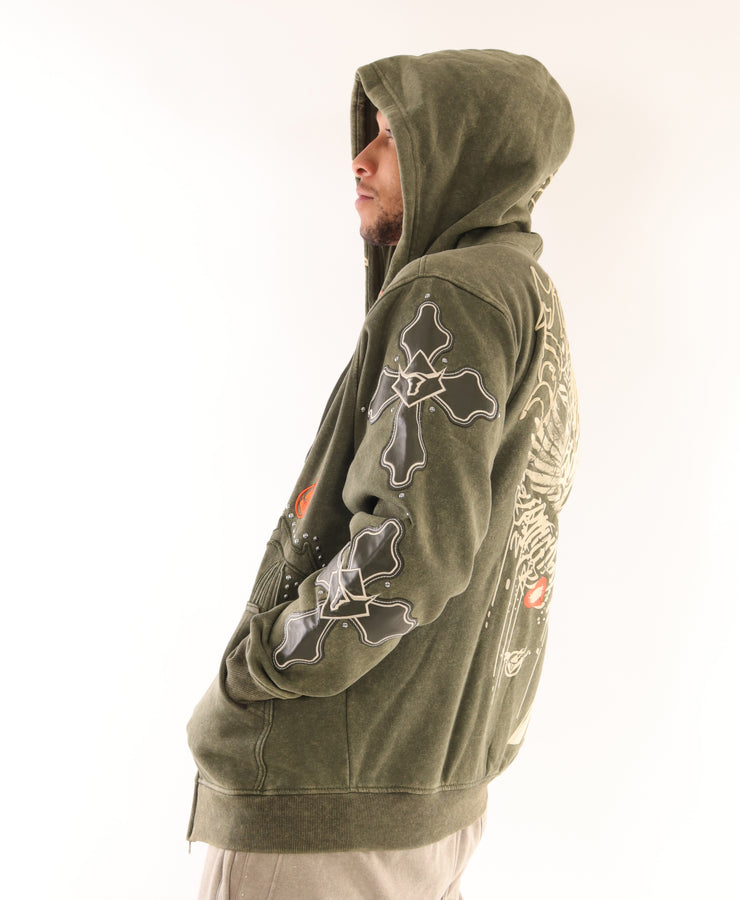 WASHED FLEECE HOODIE-H11522 (WASHED OLIVE)
