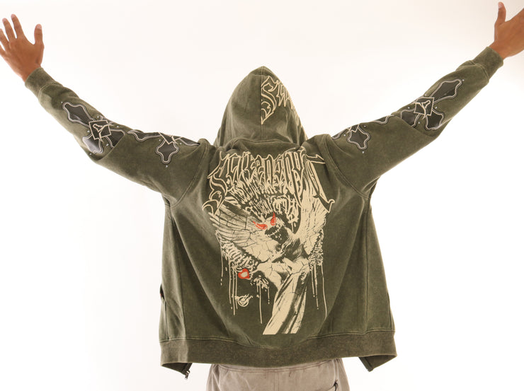 WASHED FLEECE HOODIE-H11522 (WASHED OLIVE)