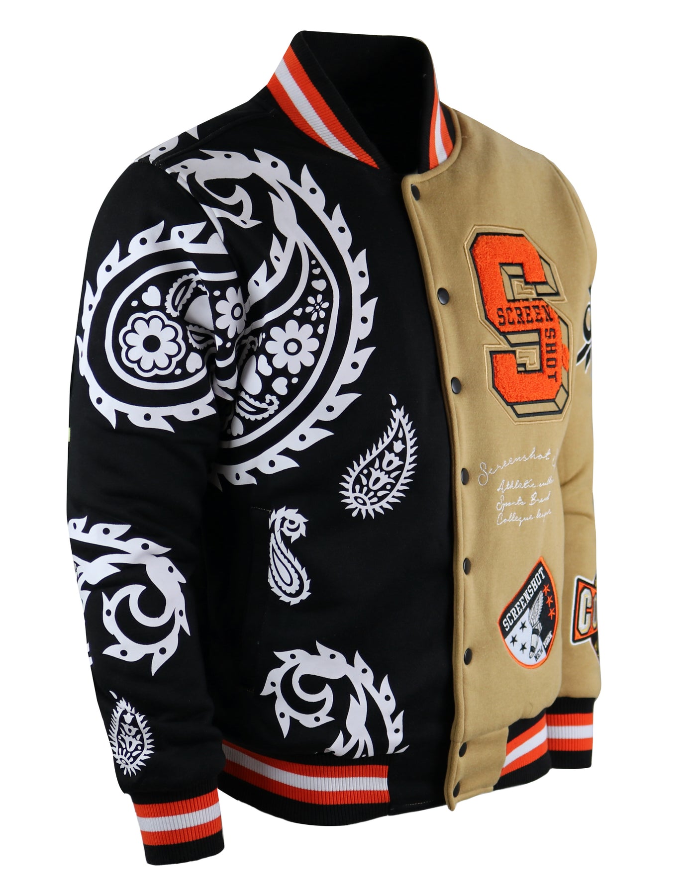 J11356 PAISLEY HALF AND HALF FLEECE VARSITY JACKET – Screenshotbrand