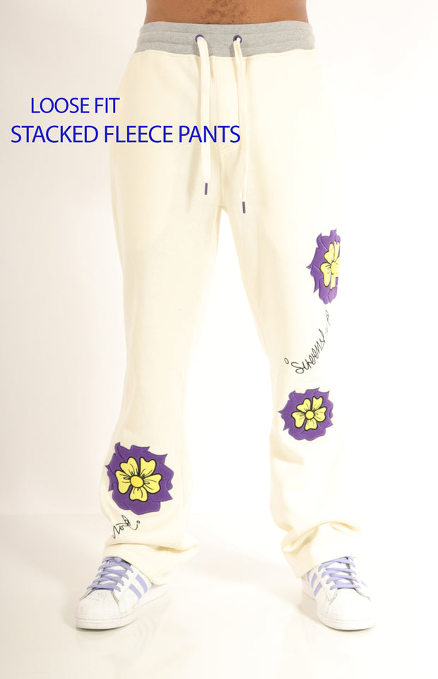 Flower Embroidery FLEECE PANTS - P11351 (CREAM)