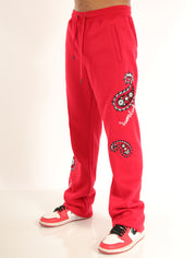 P11358 PAISLEY CHENILLE EMBROIDERY FLEECE PANTS - STACKED WIDE FIT