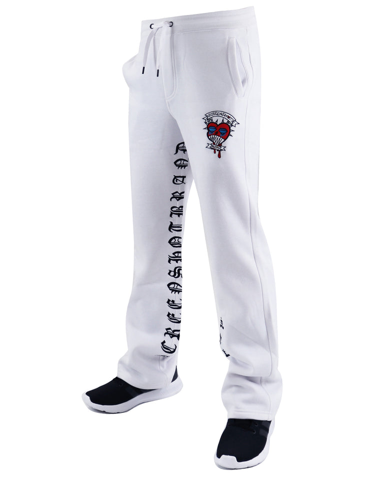 P11363 LETTER EMBROIDERY FLEECE PANTS - STACKED FIT – Screenshotbrand
