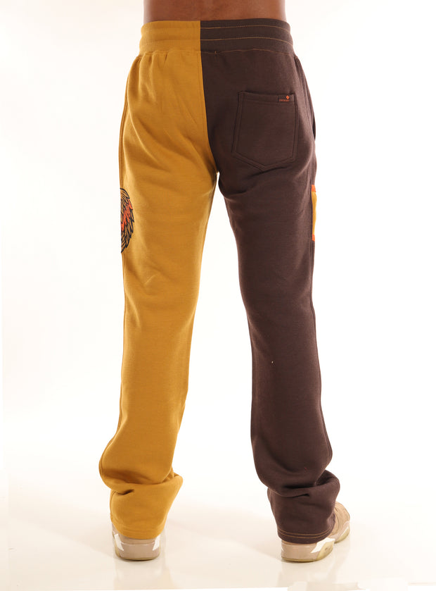 RACING COLOR BLOCK FLEECE PANTS-P11461 (BROWN/KHAKI)