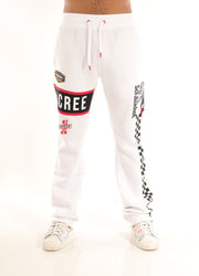 RACING COLOR BLOCK FLEECE PANTS-P11461 (WHITE/BLACK)