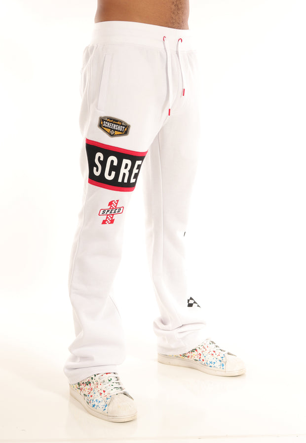 RACING COLOR BLOCK FLEECE PANTS-P11461 (WHITE/BLACK)