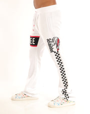 RACING COLOR BLOCK FLEECE PANTS-P11461 (WHITE/BLACK)