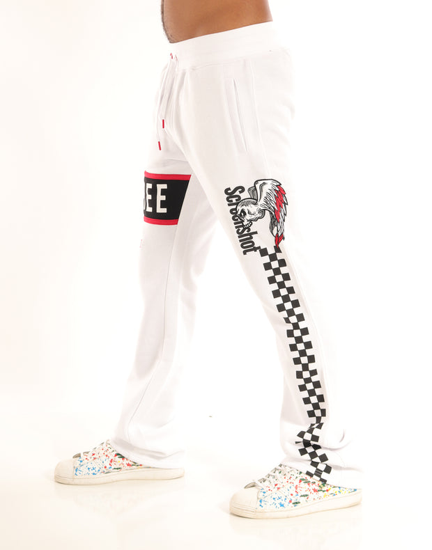 RACING COLOR BLOCK FLEECE PANTS-P11461 (WHITE/BLACK)