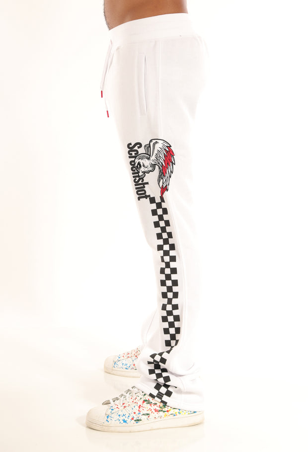 RACING COLOR BLOCK FLEECE PANTS-P11461 (WHITE/BLACK)