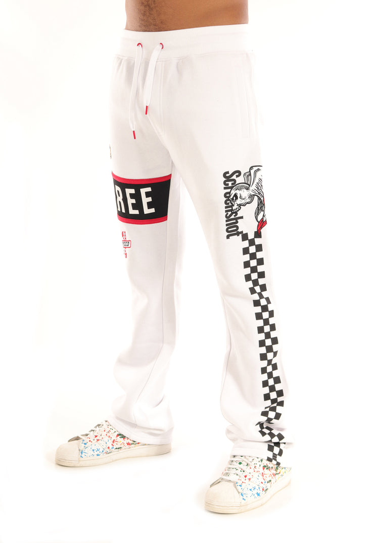 RACING COLOR BLOCK FLEECE PANTS-P11461 (WHITE/BLACK)