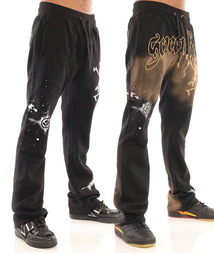 WASHED FLEECE PANTS-P11521 (BLACK/BK)