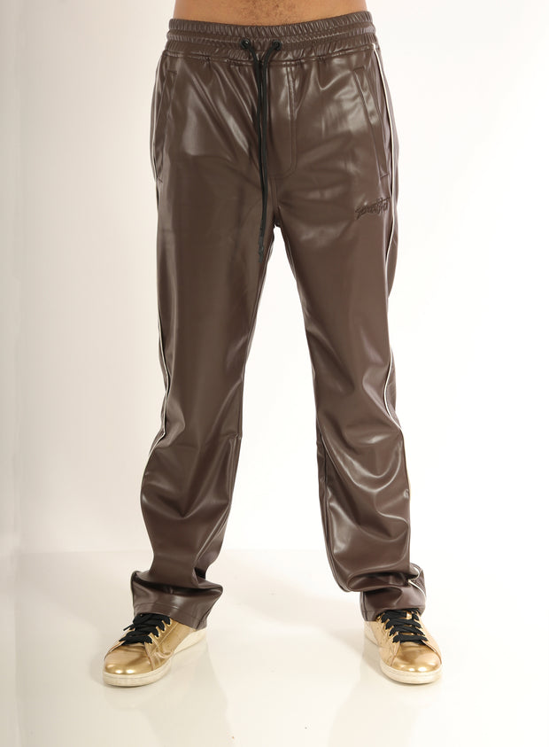 STRETCHED VEGAN LEATHER PU TRACK PANTS - P61307