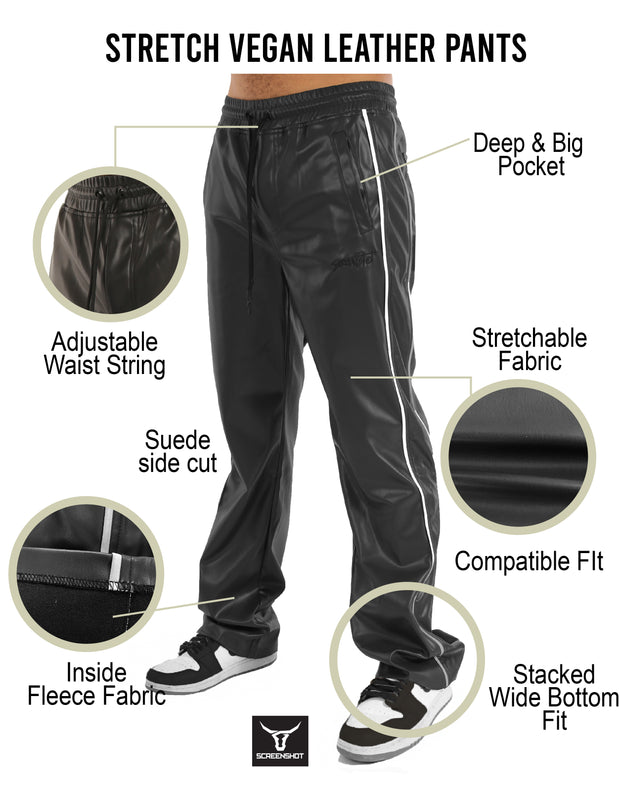 STRETCHED VEGAN LEATHER PU TRACK PANTS - P61307