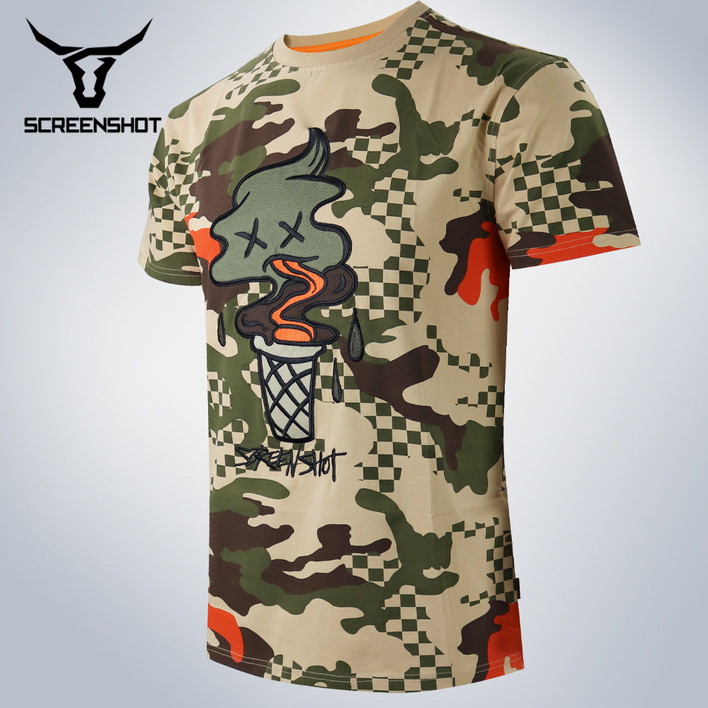 S11376-CHECKER CAMO TRENDY T-SHIRTS (OLIVE) – Screenshotbrand