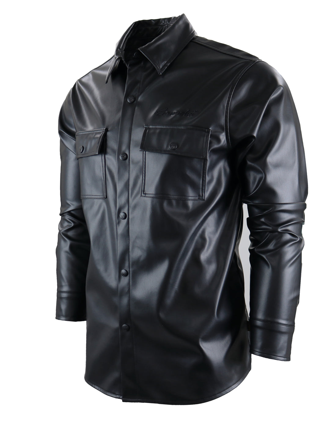 TRETCHED Vegan Leather PU Shirts - W61300 Black / S, image size:1080x1418