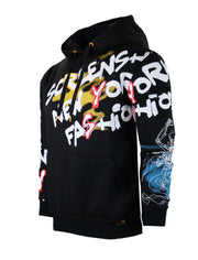 LETTERING FLEECE HOODIE-H11268 (BLACK)