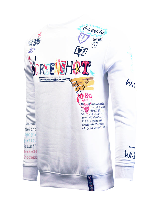 SCREENSHOT GRAFFITI CREW NECK FLEECE SWEAT SHIRTS-F11053 (WHITE)
