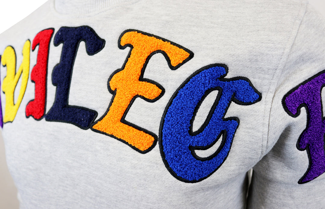 CHENILLE EMBROIDERY CREW NECK FLEECE SWEAT SHIRTS-F11055 (H