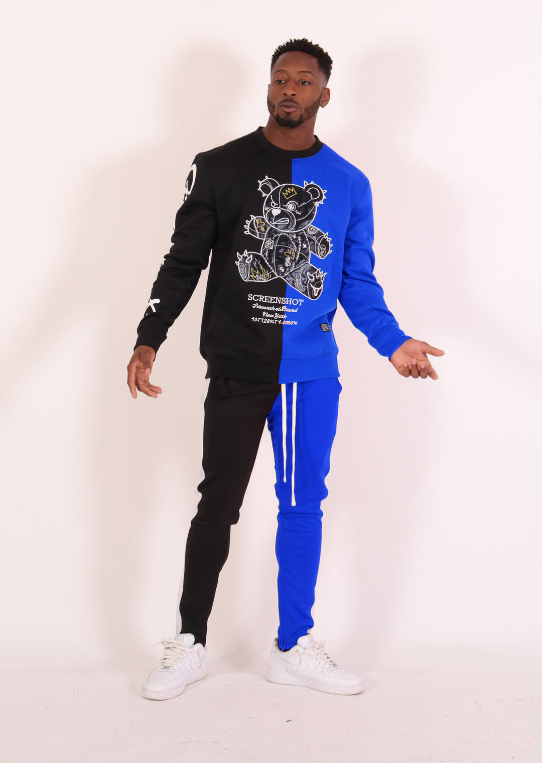 SCREENSHOT COLOR BLOCK NECK FLEECE SWEAT SHIRTS-F1113 (BLACK/ROYAL