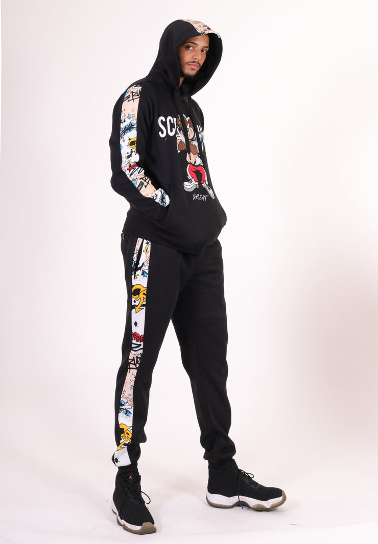 SCREENSHOT CARTOON FLEECE SWEAT PANTS-P11068 (BLACK)