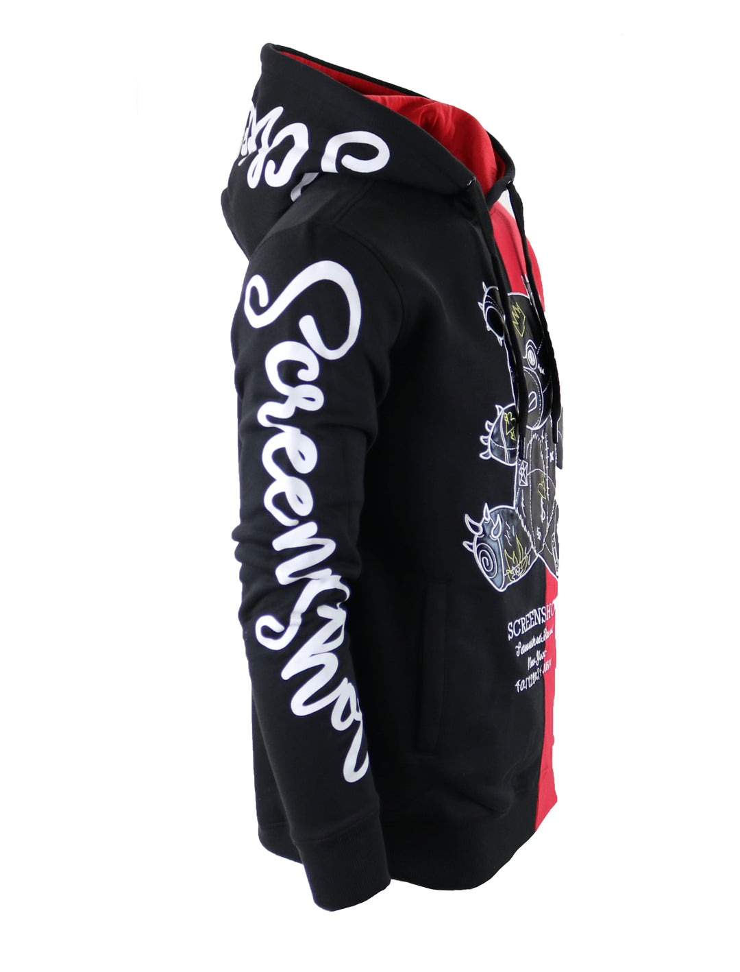 COLOR BLOCK BEAR FLEECE HOODIE-H1113 (BKACK/RED) – Screenshotbrand