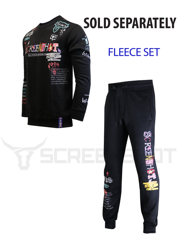 SCREENSHOT GRAFFITI CREW NECK FLEECE SWEAT SHIRTS-F11053 (BLACK)