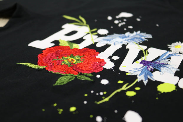 FLOWER EMBROIDERY PREMIUM T-SHIRTS-S11005 (BLACK)