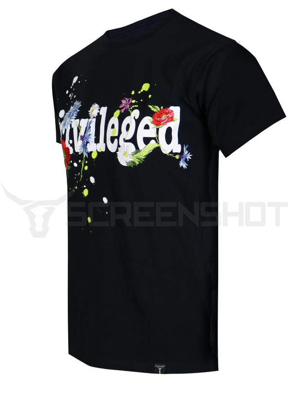 FLOWER EMBROIDERY PREMIUM T-SHIRTS-S11005 (BLACK)