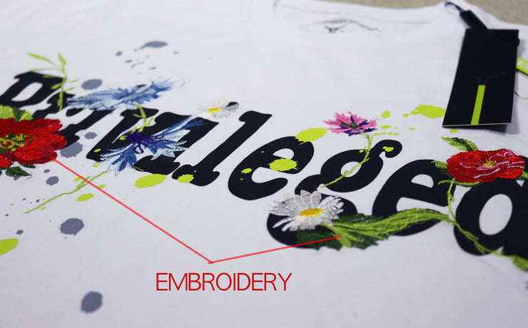 FLOWER EMBROIDERY PREMIUM T-SHIRTS-S11005 (WHITE)