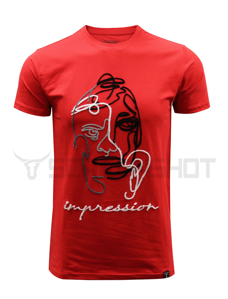 S11017-ART FACE CHAIN EMBROIDERY PREMIUM T-SHIRTS (RED)