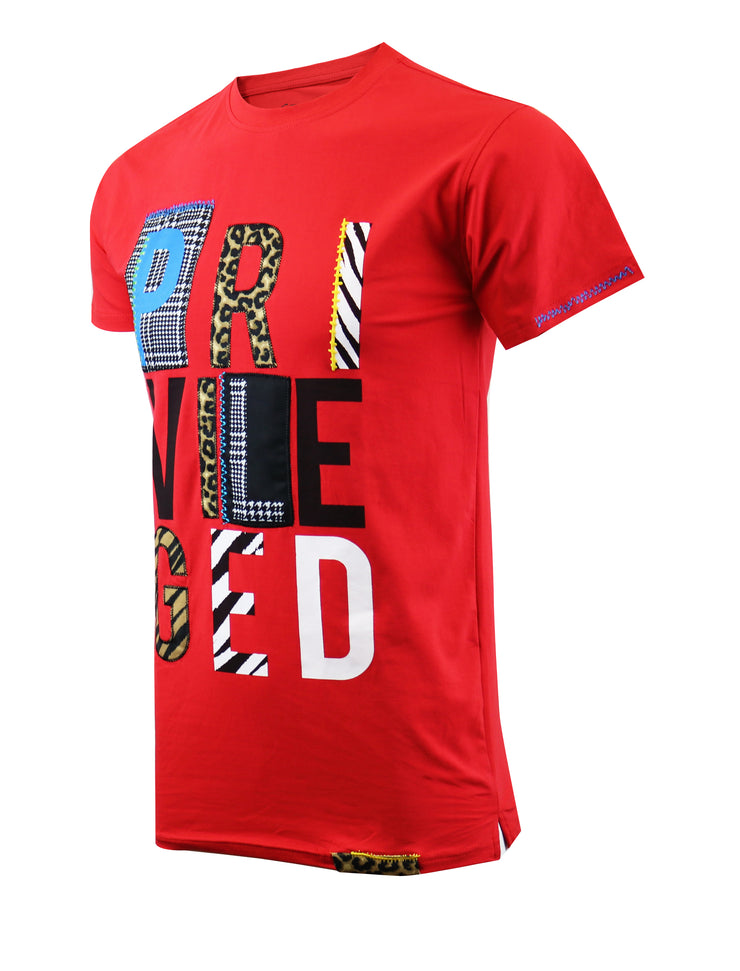 ANIMAL PRINT PATCH WORK TEE-S11031 (RED)