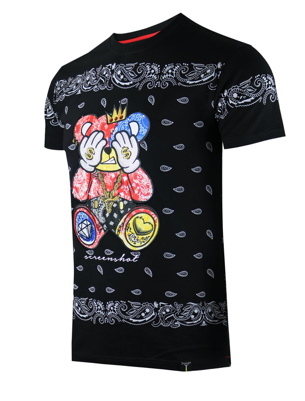 PAISELY BEAR TEE-S1169 (BLACK)